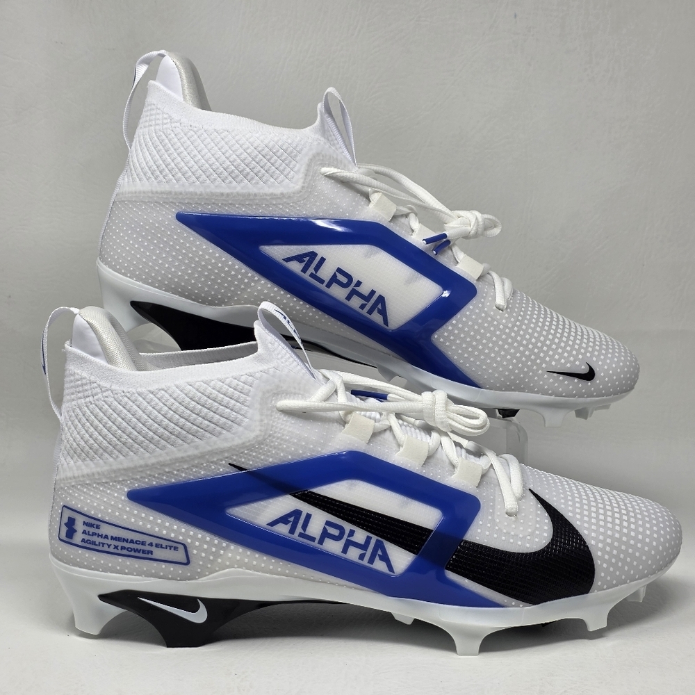 Nike Alpha Menace 4 Elite White Royal Blue Football Cleats FZ7701-103 Size 12.5 - Picture 2 of 11